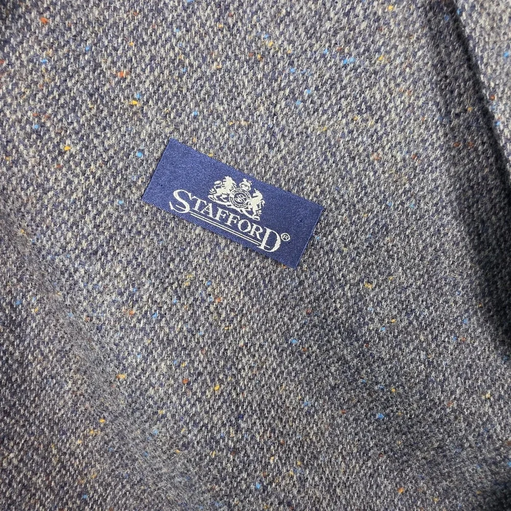 Stafford Blazer Mens 48R Grey‎ Lambswool Donegal Flecked Tweed Elbow Patches USA